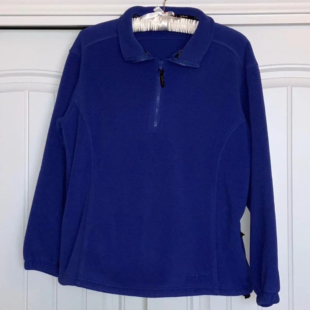 LL BEAN Polar Fleece Quarter Zip Jacket Large Pullover Coat 1/4 Blue Polartec - Picture 2 of 10